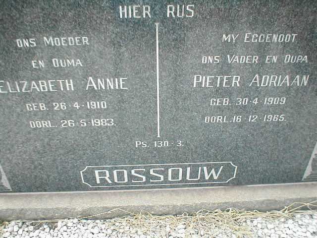 ROSSOUW Pieter Adriaan 1909-1965 &amp; Elizabeth Annie 1910-1983