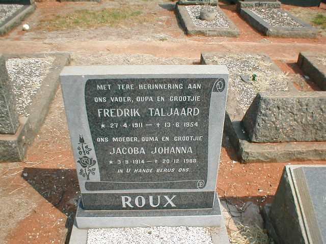 ROUX Fredrik Taljaard 1911-1954 &amp; Jacoba Johanna 1914-1988