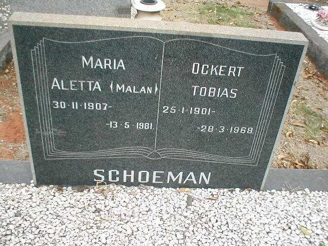 SCHOEMAN Ockert Tobias 1901-1968 &amp; Maria Aletta MALAN 1907-1981