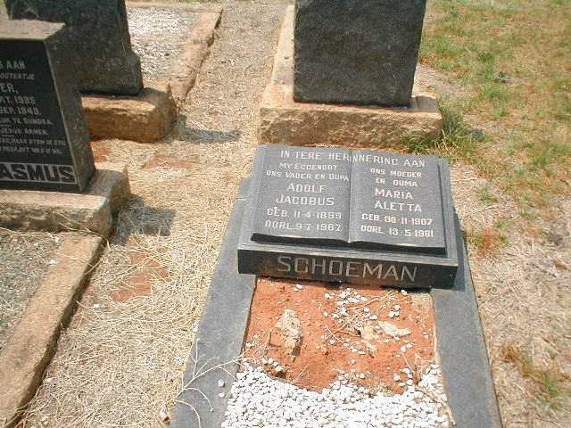 SCHOEMAN Adolf Jacobus 1889-1967 &amp; Maria Aletta 1907-1981