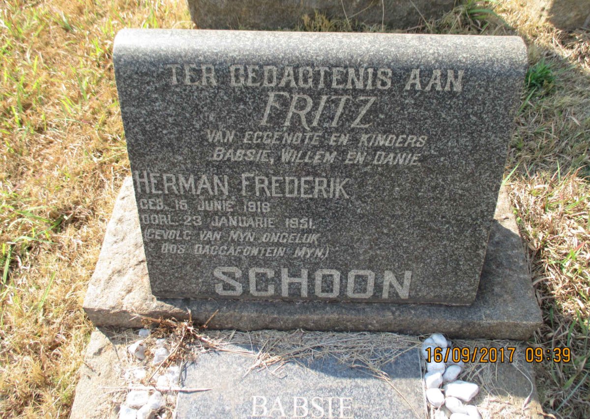 SCHOON Herman Frederik 1918-1951 &amp; Babsie SPIES 1920-2008 :: SCHOON Willie 1943-2015