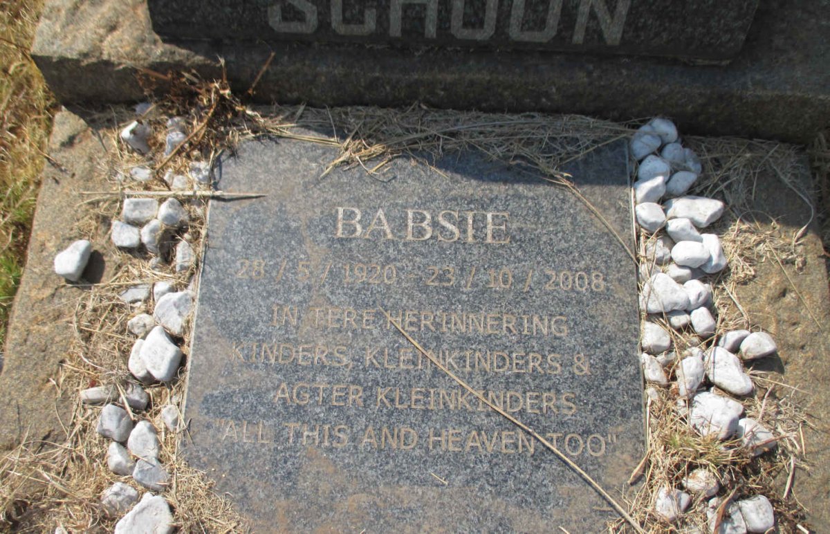 SCHOON Herman Frederik 1918-1951 &amp; Babsie SPIES 1920-2008 :: SCHOON Willie 1943-2015