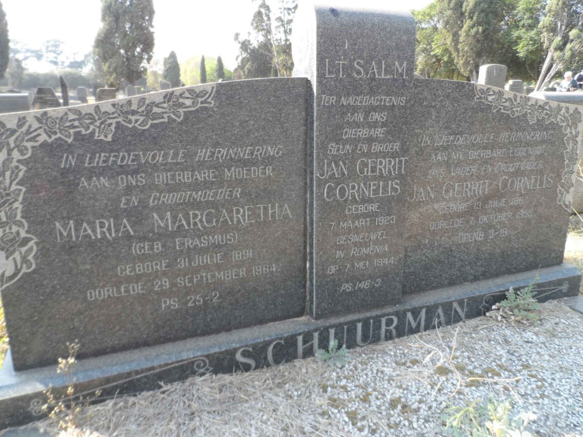 SCHUURMAN Jan Gerrit Cornelis 1887-1955 &amp; Maria Margaretha ERASMUS 1891-1964 :: SCHUURMAN Jan Gerrit Cornelis 1923-1944