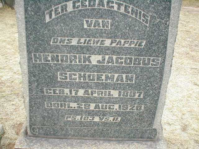 SCHOEMAN Hendrik Jacobus 1887-1928