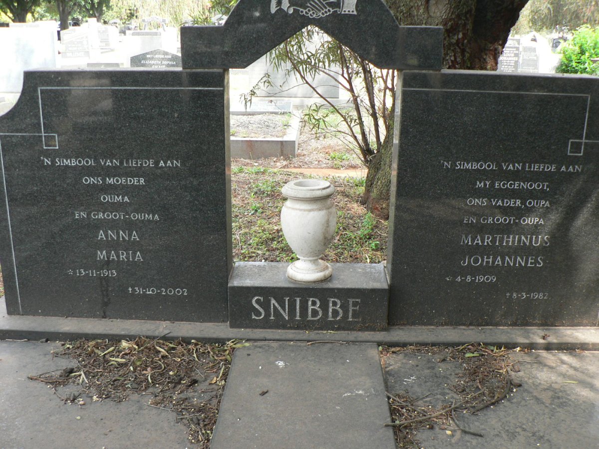 SNIBBE Marthinus Johannes 1909-1982 &amp; Anna Maria 1913-2002 : SNIBBE George William 1951-2007
