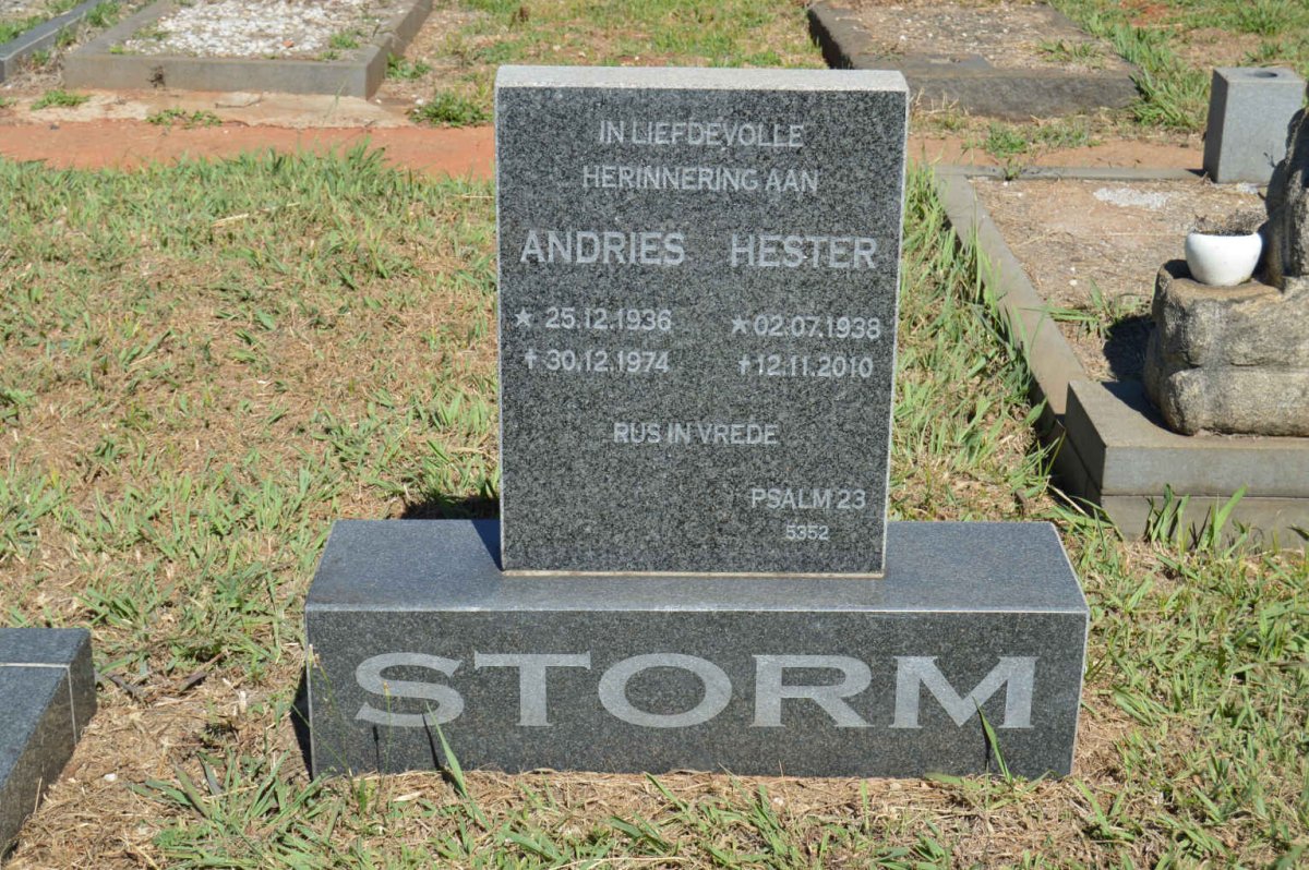 STORM Andries 1936-1974 &amp; Hester 1938-2010