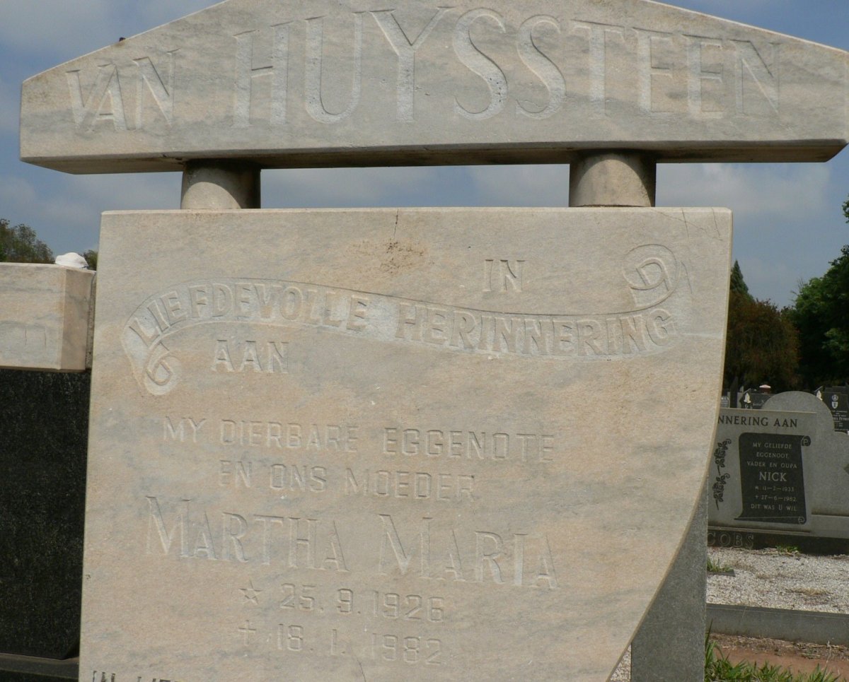 HUYSSTEEN Martha Maria, van 1926-1982