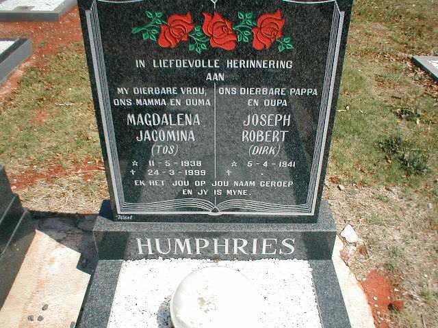 HUMPHRIES Joseph Robert 1941- &amp; Magdalena Jacomina 1938-1999