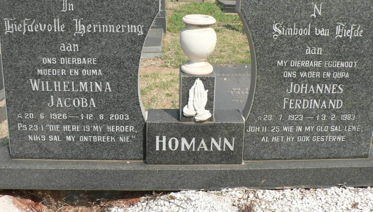 HOMANN Johannes Ferdinand 1923-1983 &amp; Wilhelmina Jacoba 1926-2003