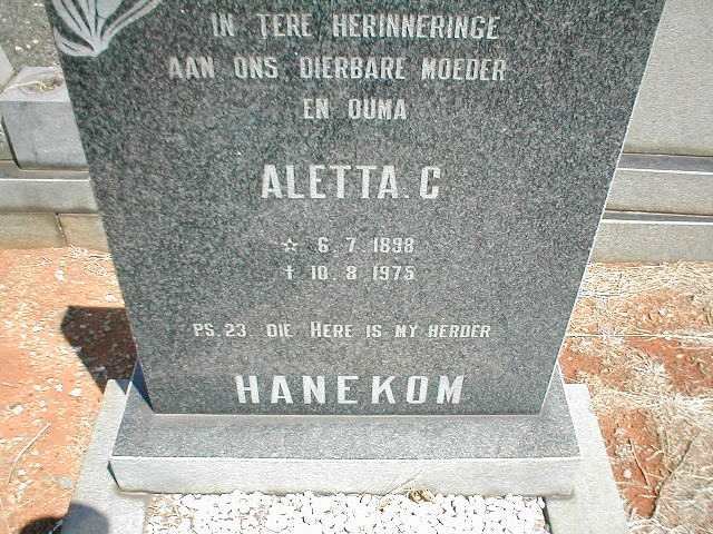 HANEKOM Aletta C. 1898-1975