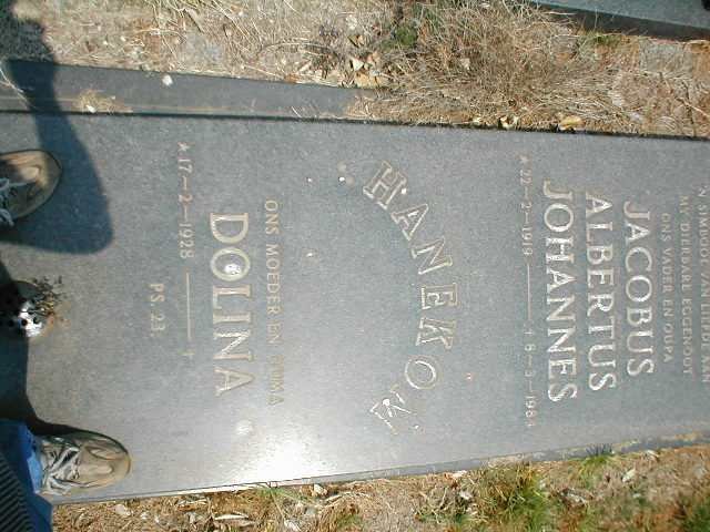 HANEKOM Jacobus Albertus Johannes 1919-1984 &amp; Dolina 1928-