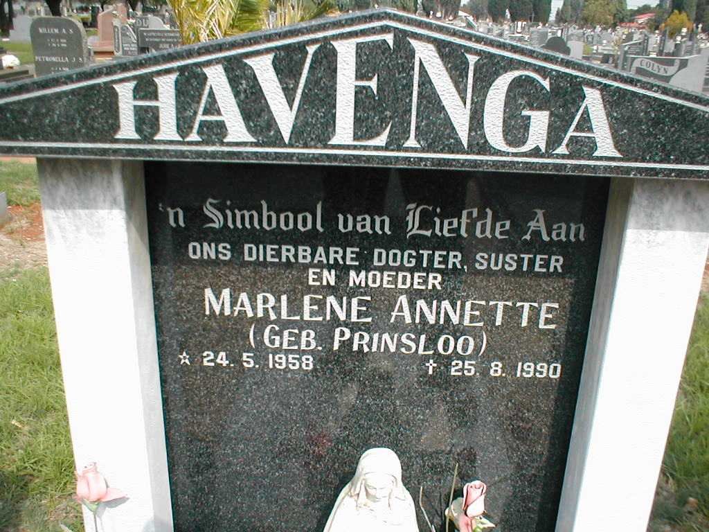 HAVENGA Marlene Annette nee PRINSLOO 1958-1990