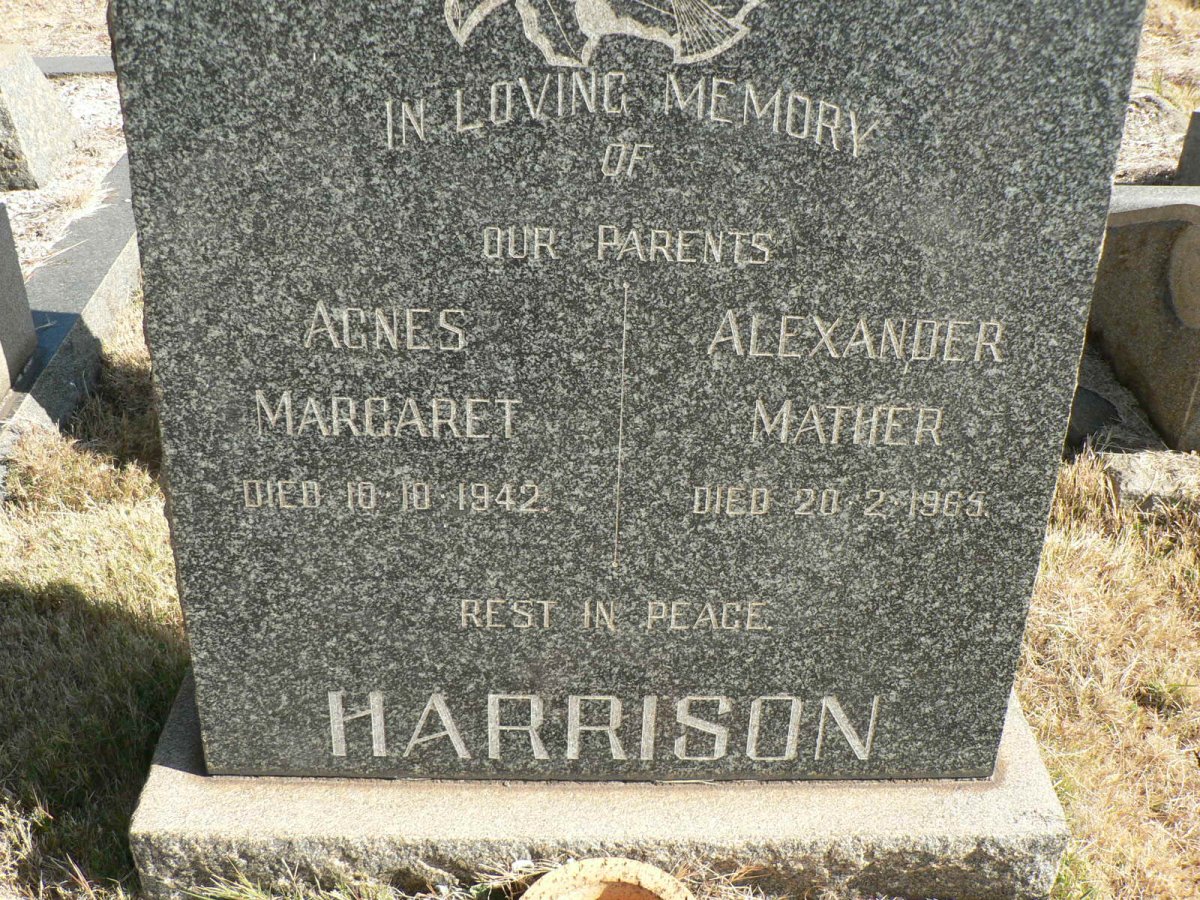 HARRISON Alexander Mather -1965 &amp; Agnes Margaret -1942