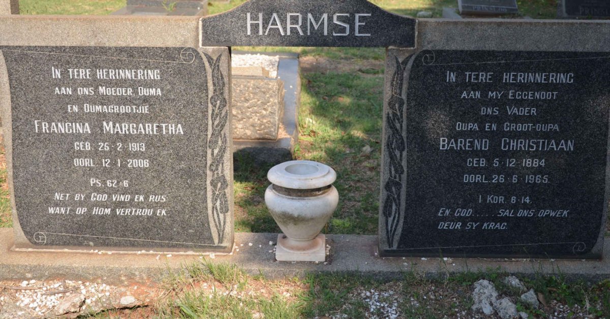 HARMSE Barend Christiaan 1884-1965 &amp; Francina Margaretha 1913-2006
