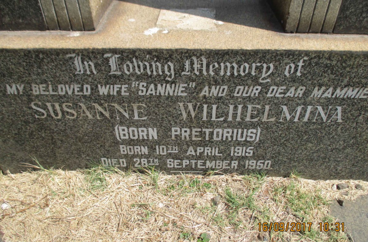 HARTY Susanne Wilhelmina nee PRETORIUS 1915-1950
