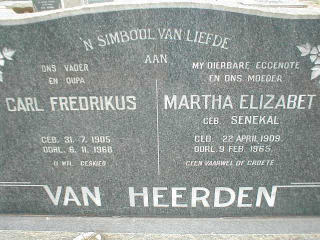 HEERDEN Carl Fredrikus, van 1905-1968 &amp; Martha Elizabet SENEKAL 1909-1965