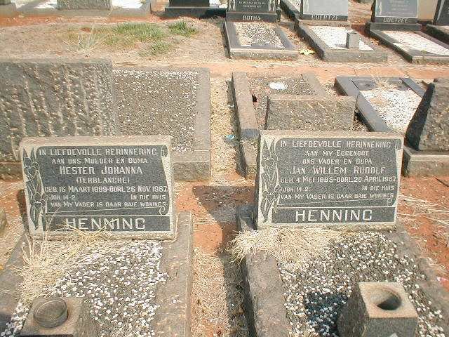 HENNING Jan Willem Rudolf 1885-1967 &amp; Hester Johanna TERBLANCHE 1889-1967