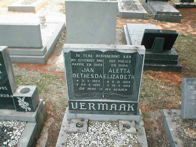 VERMAAK Jan Bethesda 1924-1985 &amp; Aletta Elizabeth 1929-1989