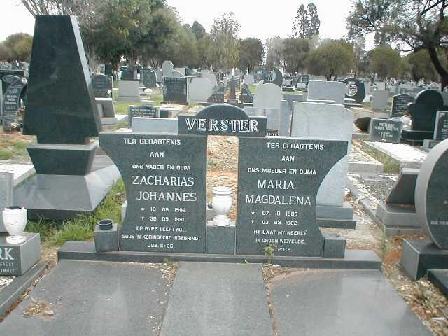 VERSTER Zacharias Johannes 1901-1981 &amp; Maria Magdalena 1903-1982