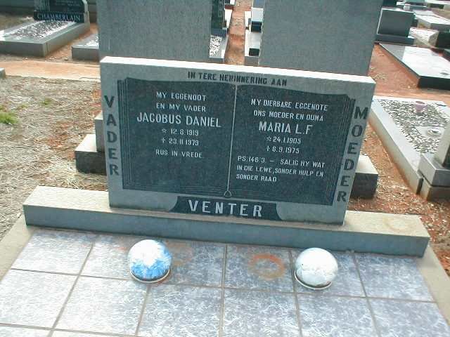 VENTER Jacobus Daniel 1919-1979 &amp; Maria L.F. 1905-1975