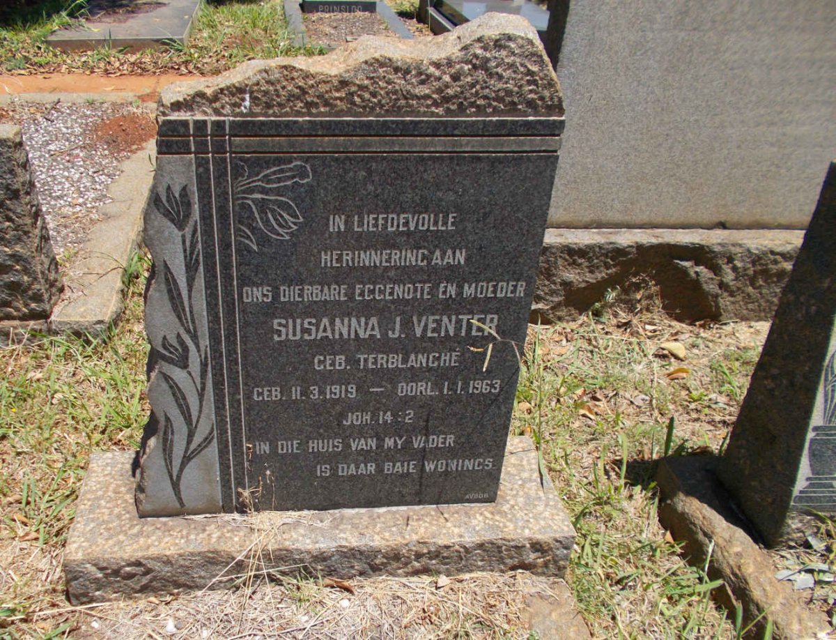 VENTER Susanna J. nee TERBLANCHE 1919-1963