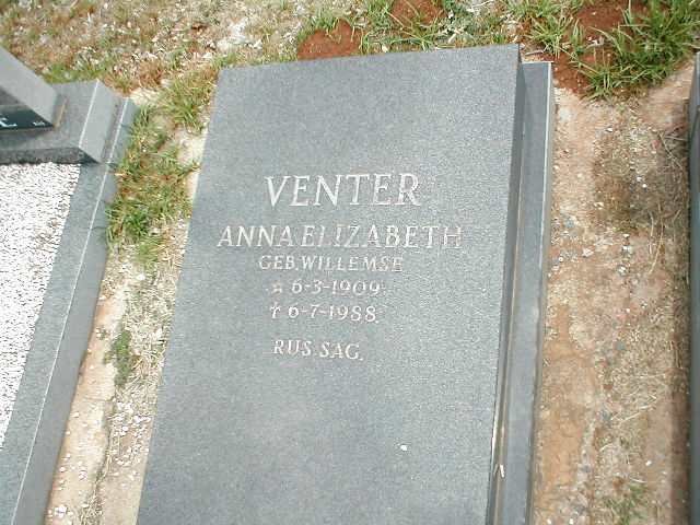 VENTER Anna Elizabeth nee WILLEMSE 1909-1988