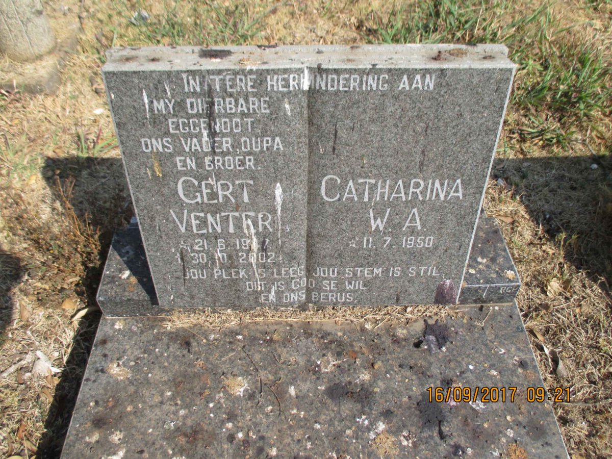 VENTER Gert 1947-2002 &amp; Catharina W.A. 1950-