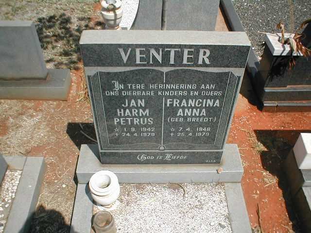VENTER Jan Harm Petrus 1942-1979 &amp; Francina Anna BREEDT 1948-1979