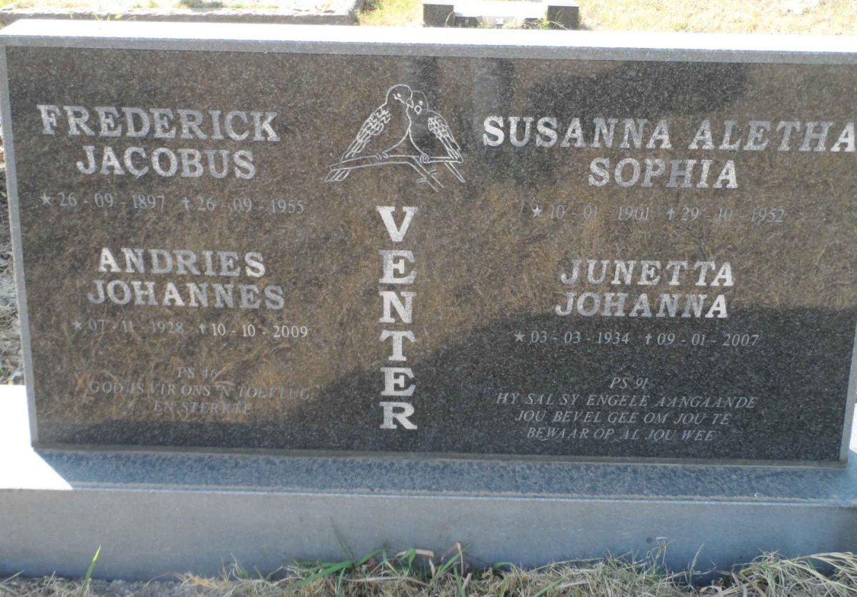 VENTER Frederick Jacobus 1897-1955 &amp; Susanna Aletha Sophia 1901-1952