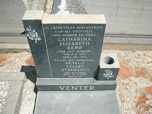 VENTER Petrus Tjaart Stephanus 1908-1990 &amp; Catharina Elizabeth KEMP nee VAN SCHOOR 1905-1974