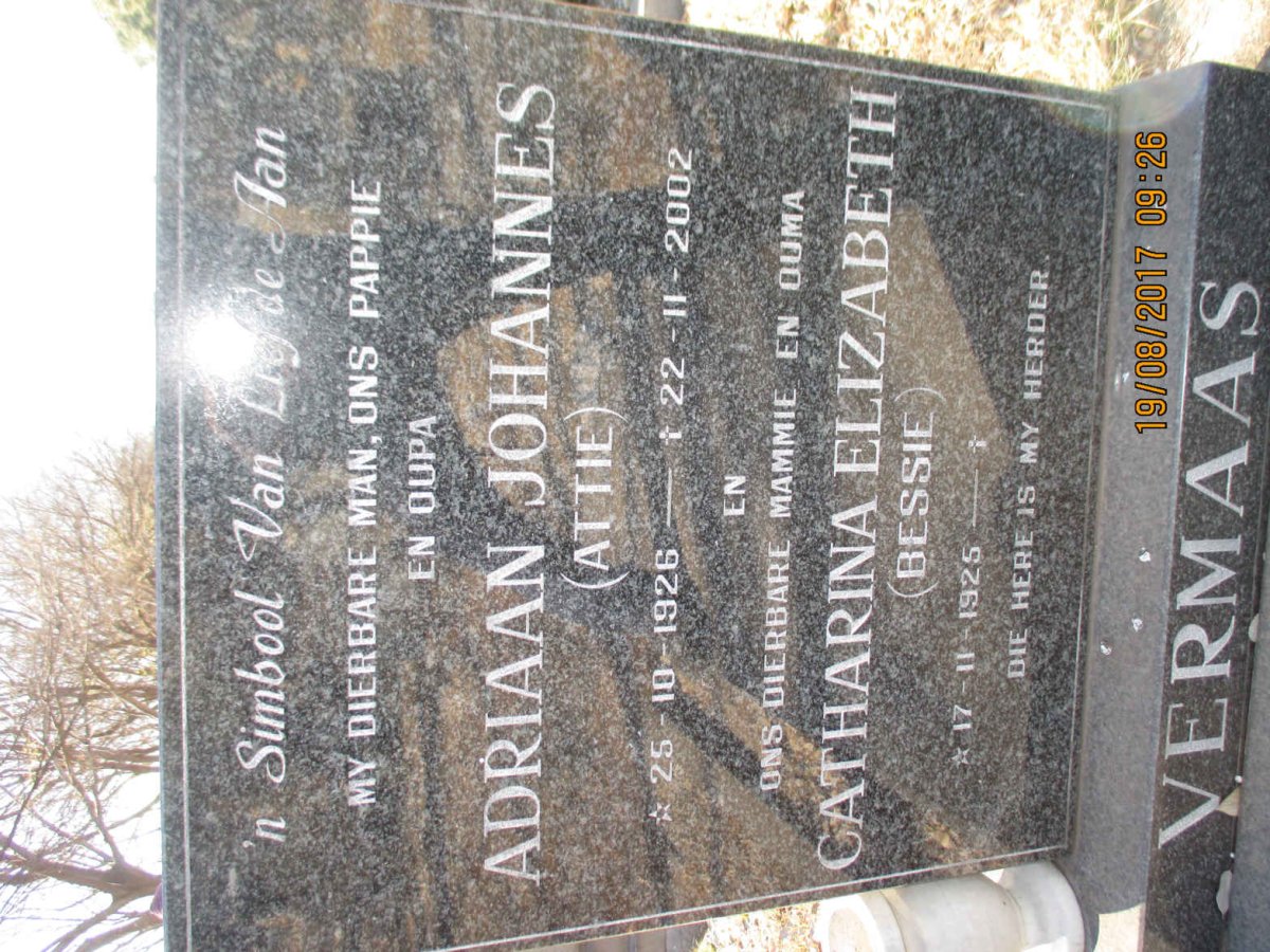 VERMAAS Adriaan Johannes 1926-2002 &amp; Catharina Elizabeth 1925-