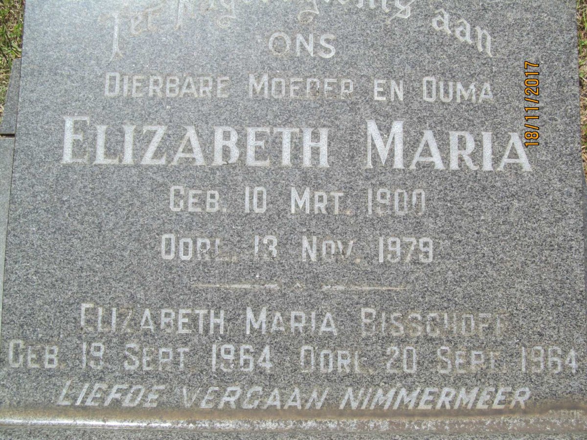 WET Elizabeth Maria, de 1900-1979 :: BISSCHOFF Elizabeth Maria 1964-1964