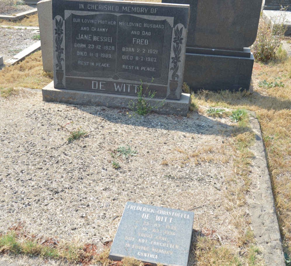 WITT Fred, de 1921-1967 &amp; Jane 1926-1989 :: DE WITT Frederick Christoffel 1948-1996