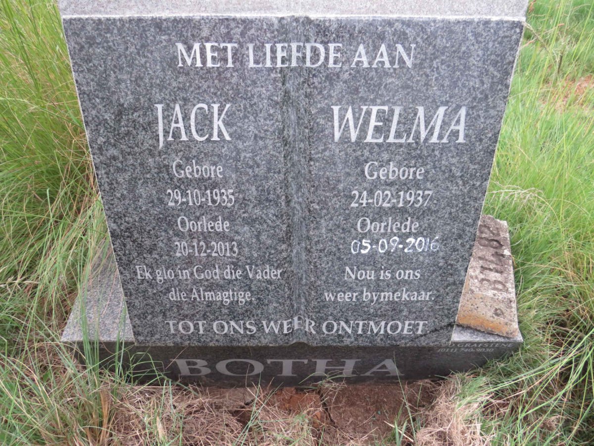 BOTHA Jack 1935-2013 & Welma 1937-2016