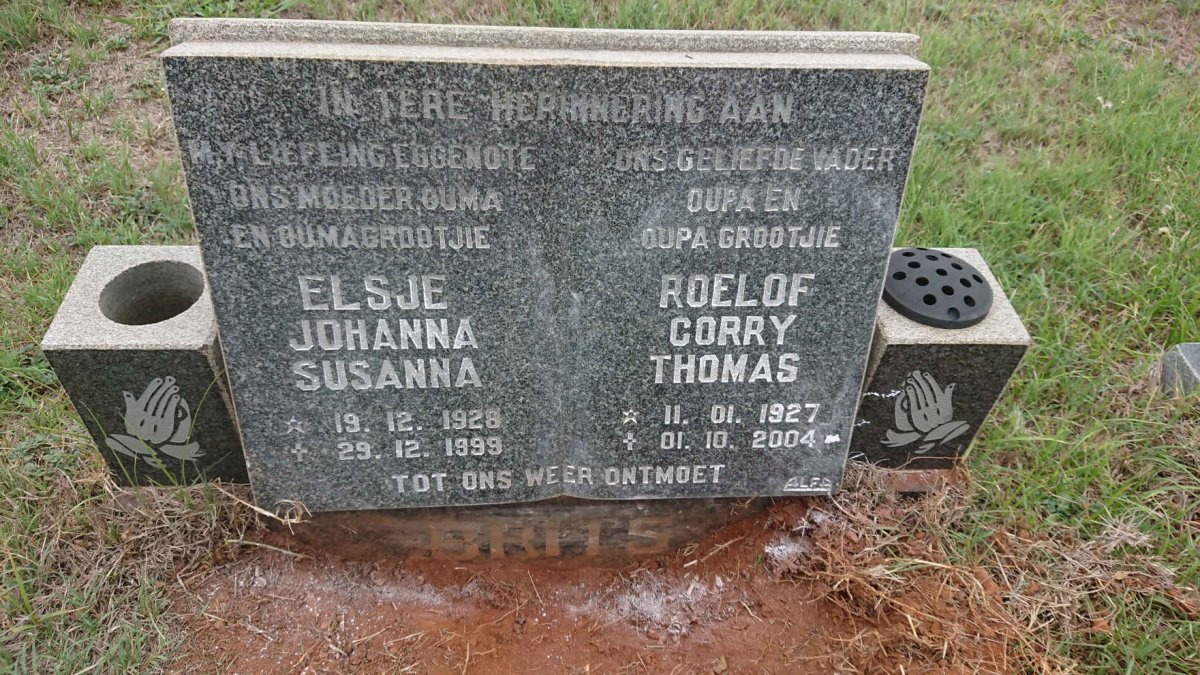 BRITS Roelof Corry Thomas 1927-2004 & Elsje Johanna Susanna 1928-1999