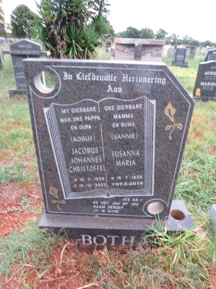 BOTHA Jacobus Johannes Christoffel 1938-2003 & Susanna Maria 1939-2018