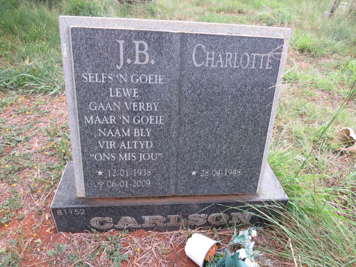 CARLSON J.B. 1938-2009 & Charlotte 1948-