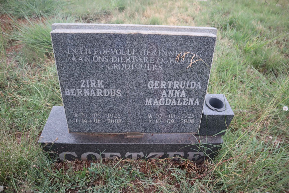COETZEE Zirk Bernardus 1925-2008 & Gertruida Anna Magdalena 1925-2008