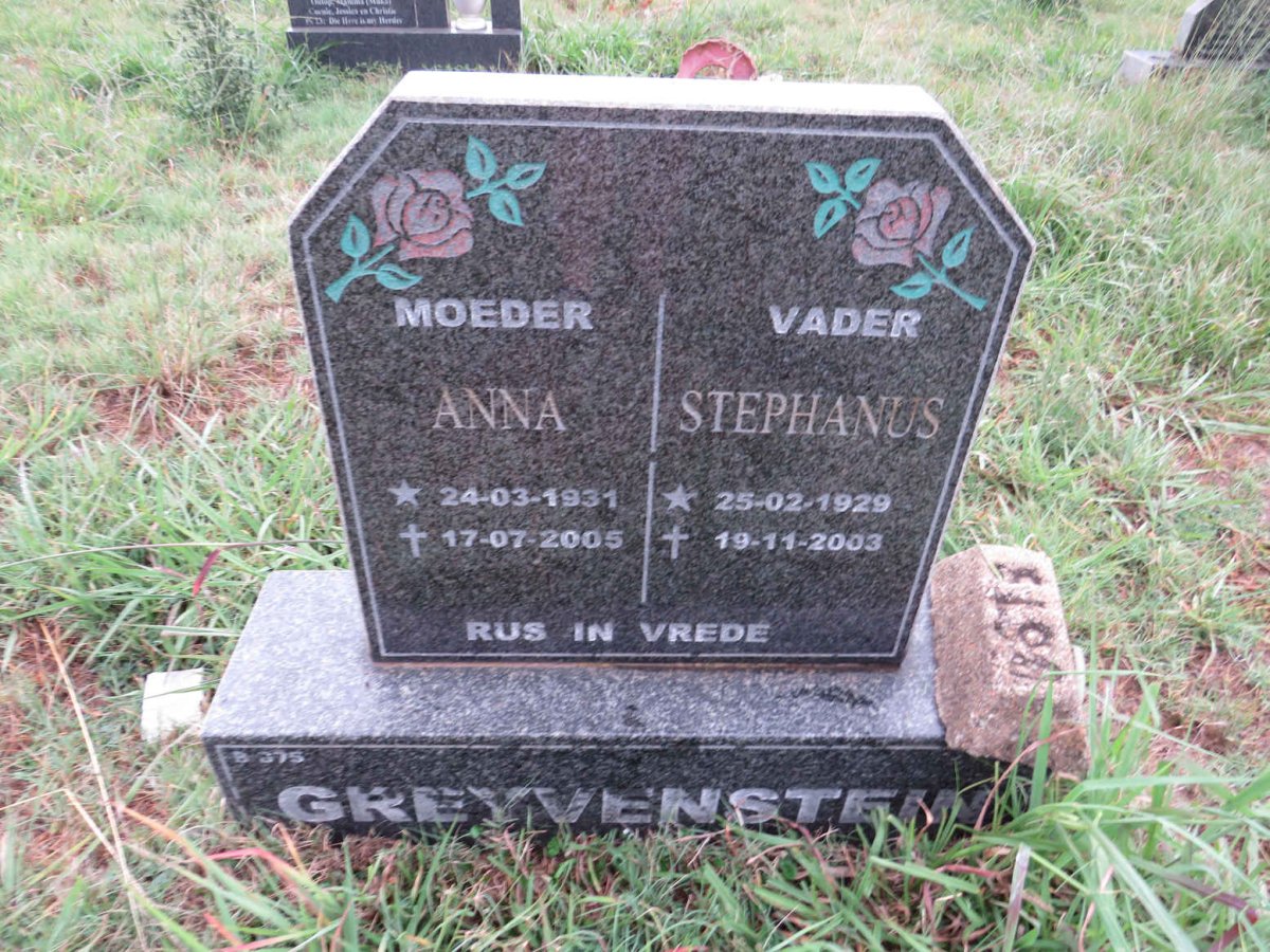 GREYVENSTEIN Stephanus 1929-2003 & Anna 1931-2005