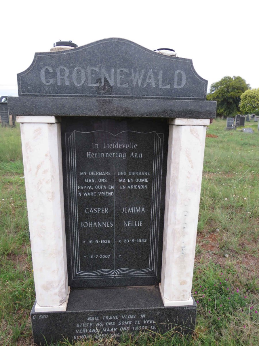 GROENEWALD Casper Johannes 1936-2007 & Jemima Nellie 1943-