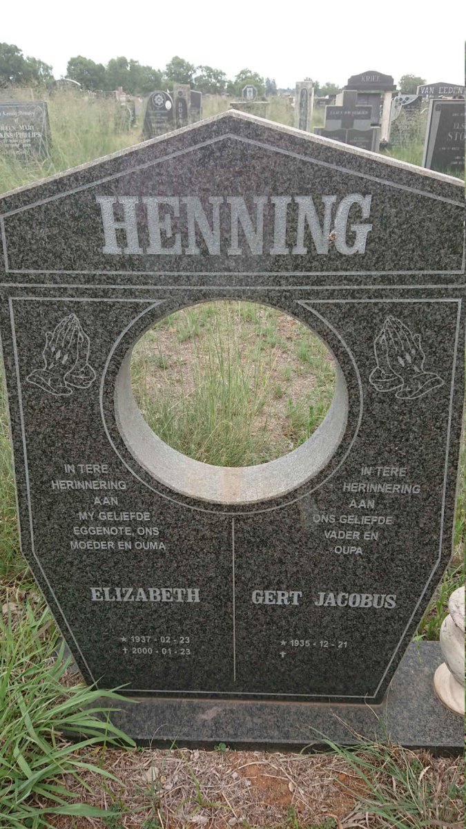 HENNING Gert Jacobus 1935- & Elizabeth 1937- 2000