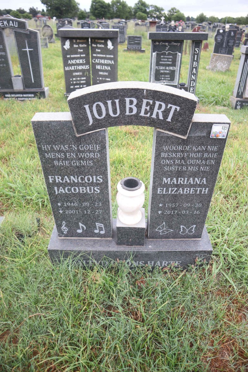 JOUBERT Francois Jacobus 1946-2001 & Mariana Elizabeth 19957-2017