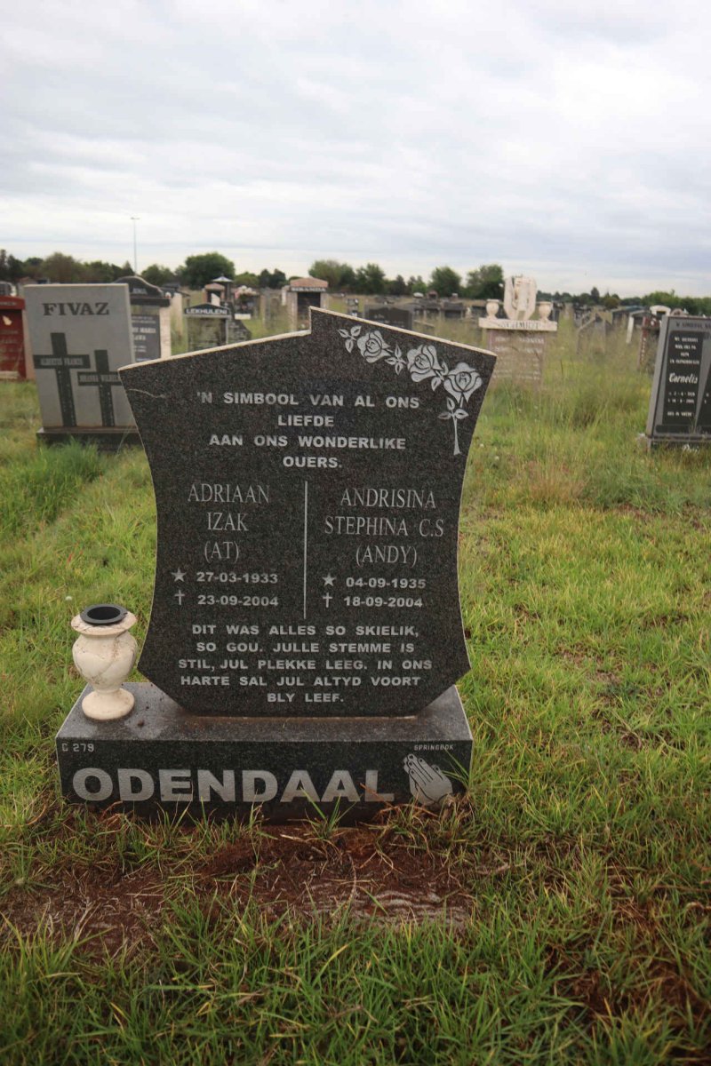 ODENDAAL Adriaan Izak 1933-2004 & Andrisina Stephina C.S. 1935-2004