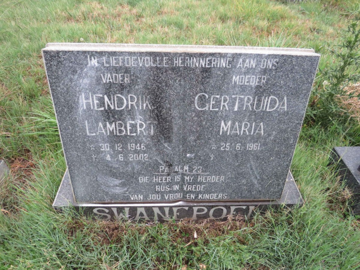 SWANEPOEL Hendrik Lambert 1946-2002 & Gertruida Maria 1961-