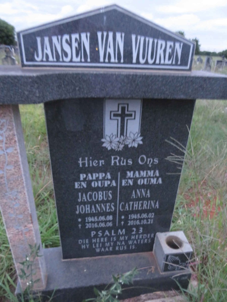 VUUREN Jacobus Johannes, Jansen van 1945-2016 & Anna Catharina 1945-2016
