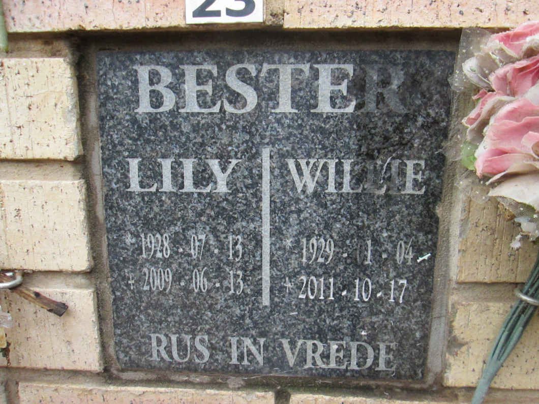 BESTER Willie 1929-2011 &amp; Lily 1928-2009