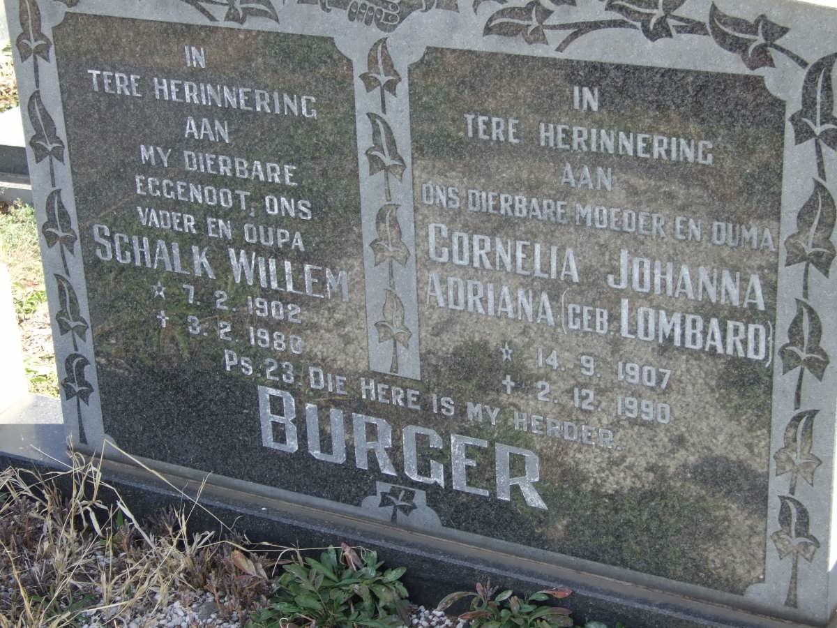 BURGER Schalk Willem 1902-1980 &amp; Cornelia Johanna Adriana LOMBARD 1907-1990