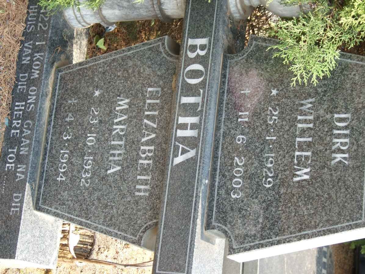 BOTHA Dirk Willem 1929-2003 &amp; Elizabeth Martha 1932-1994