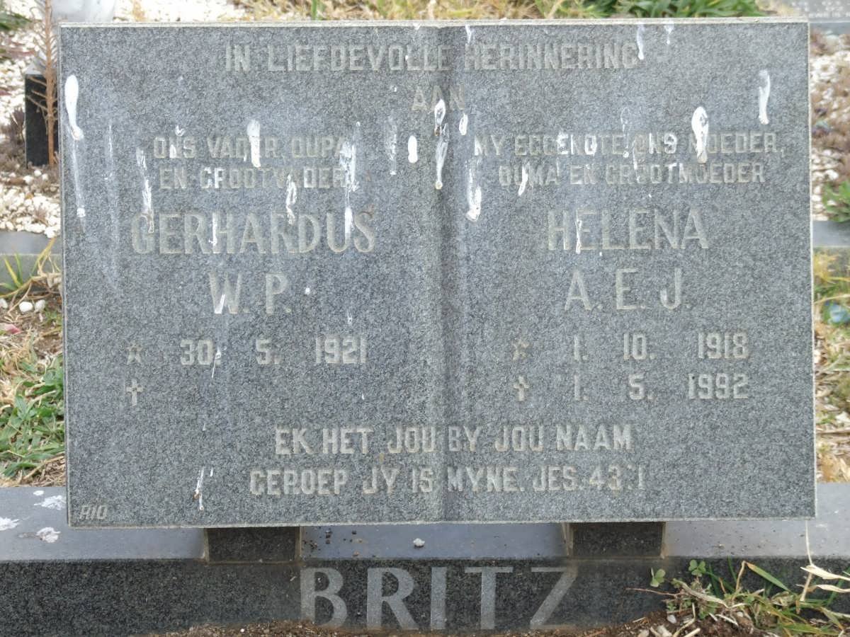 BRITZ Gerhardus W.P. 1921- &amp; Helena A.E.J. 1918-1992