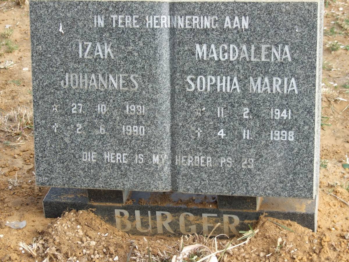 BURGER Izak Johannes 1931-1990 &amp; Magdalena Sophia Maria 1941-1998 